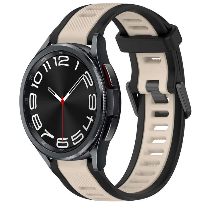 For Samsung Galaxy Watch 6 Classic 43mm 20mm Two Color Textured Silicone Watch Band(Starlight + B...