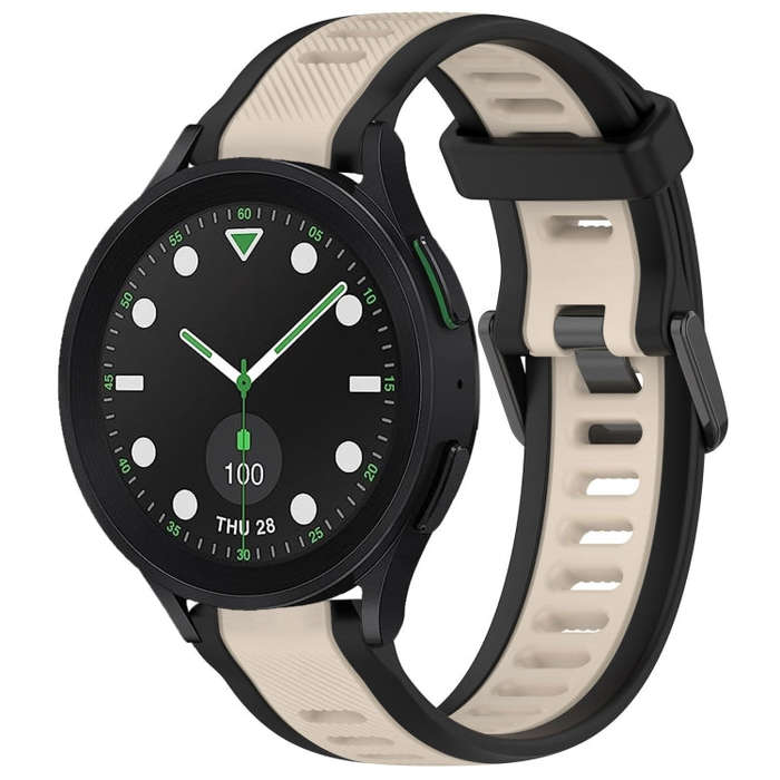 For Samsung Galaxy watch 5 Golf Edition 20mm Two Color Textured Silicone Watch Band(Starlight + B...