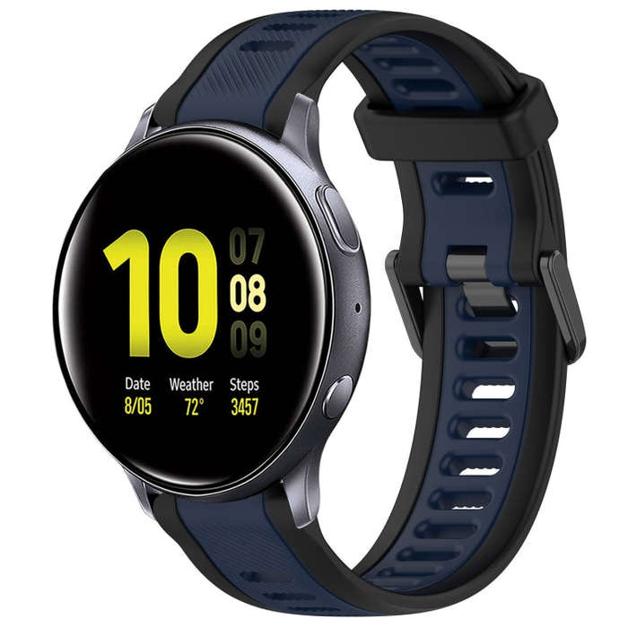 For Samsung Galaxy Watch Active 2 44mm 20mm Two Color Textured Silicone Watch Band(Midnight Blue+...