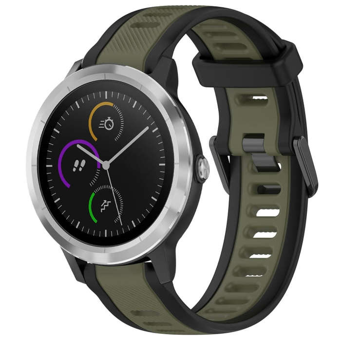 For Garmin Vivoactive 3 20mm Two Color Textured Silicone Watch Band(Green+Black)