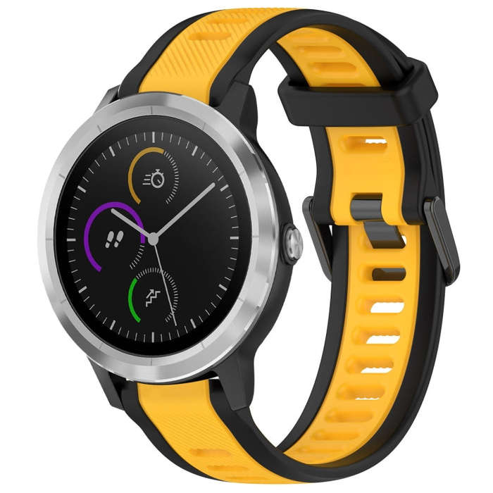 For Garmin Vivoactive 3 20mm Two Color Textured Silicone Watch Band(Yellow+Black)
