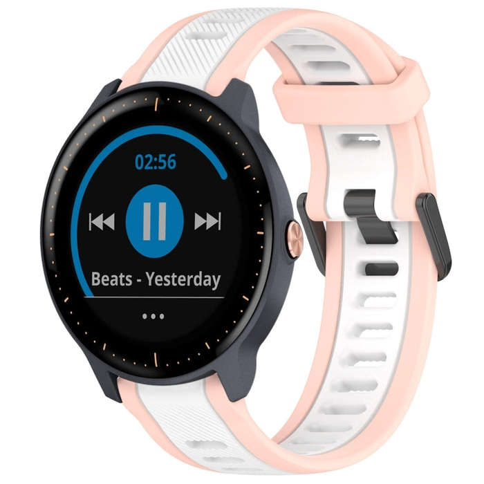 For Garmin Vivoactive3 Music 20mm Two Color Textured Silicone Watch Band(White+Pink)