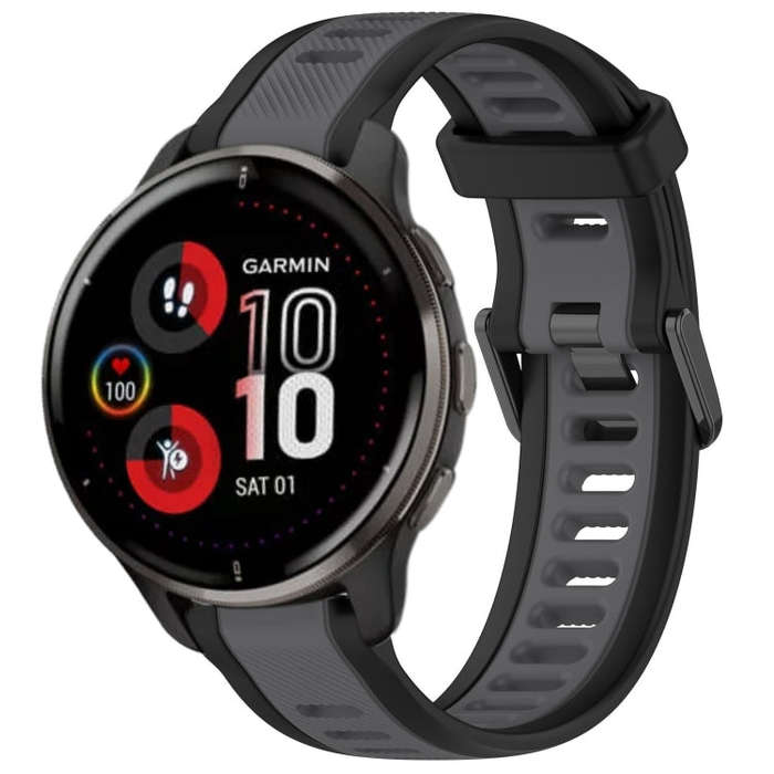 For Garmin Venu 2 Plus 20mm Two Color Textured Silicone Watch Band(Grey+Black)