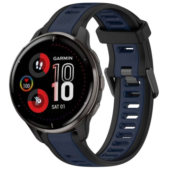 For Garmin Venu 2 Plus 20mm Two Color Textured Silicone Watch Band(Midnight Blue+Black)