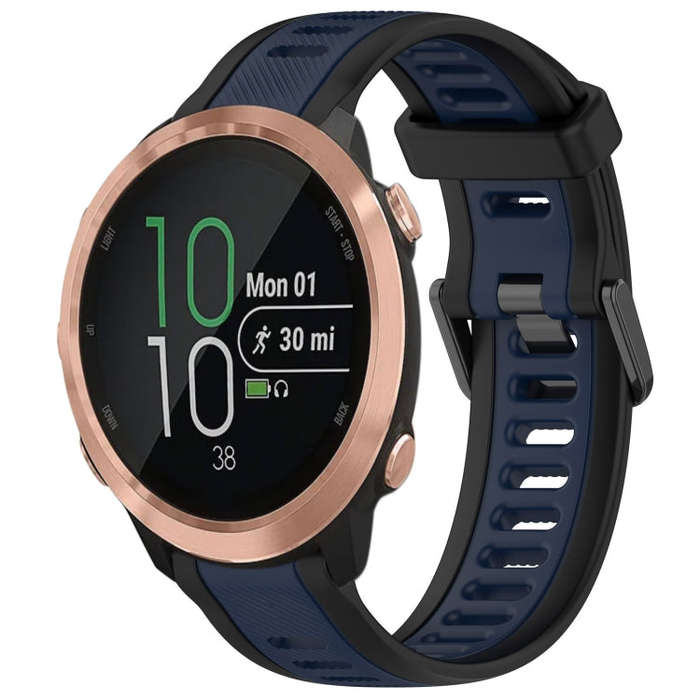 For Garmin Forerunner 645 / 645 Music 20mm Two Color Textured Silicone Watch Band(Midnight Blue+B...