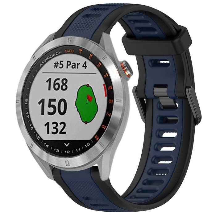 For Garmin Approach S40 20mm Two Color Textured Silicone Watch Band(Midnight Blue+Black)