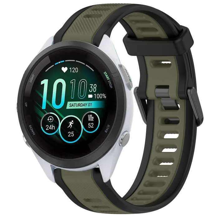 For Garmin Forerunner 265S Music 18mm Two Color Textured Silicone Watch Band(Green+Black)