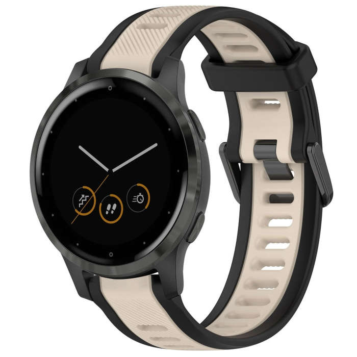 For Garmin Vivoactive 4S 18mm Two Color Textured Silicone Watch Band(Starlight + Black)