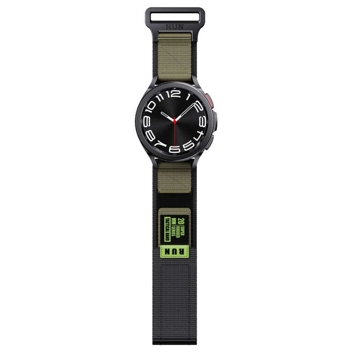 20mm Two Color Nylon Canvas Hook And Loop Fastener Watch Band(Black+Green)