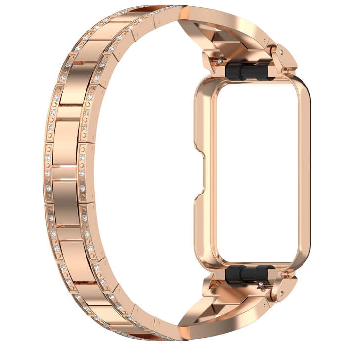 For Samsung Galaxy Fit 3 X Shaped Dual Row Diamond Metal Frame Watch Band(Rose Gold)