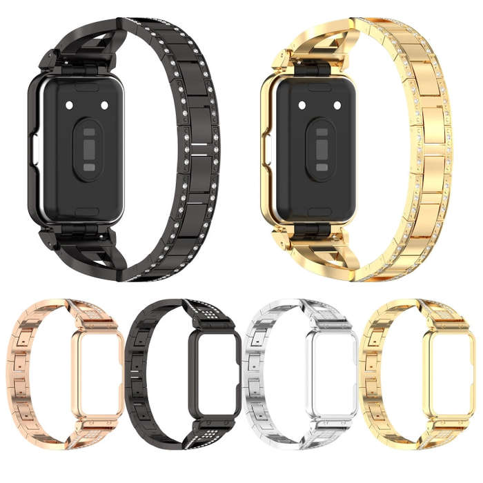 For Samsung Galaxy Fit 3 X Shaped Dual Row Diamond Metal Frame Watch Band(Black)