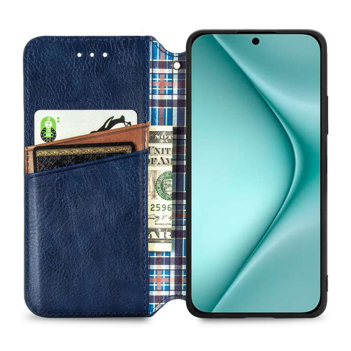 For Huawei Pura 70 Cubic Grid Pressed Magnetic Leather Phone Case(Blue)