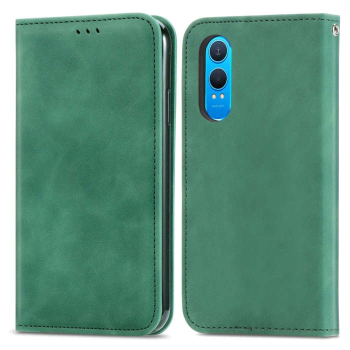 For OnePlus CE 4 Lite Retro Skin Feel Magnetic Flip Leather Phone Case(Green)
