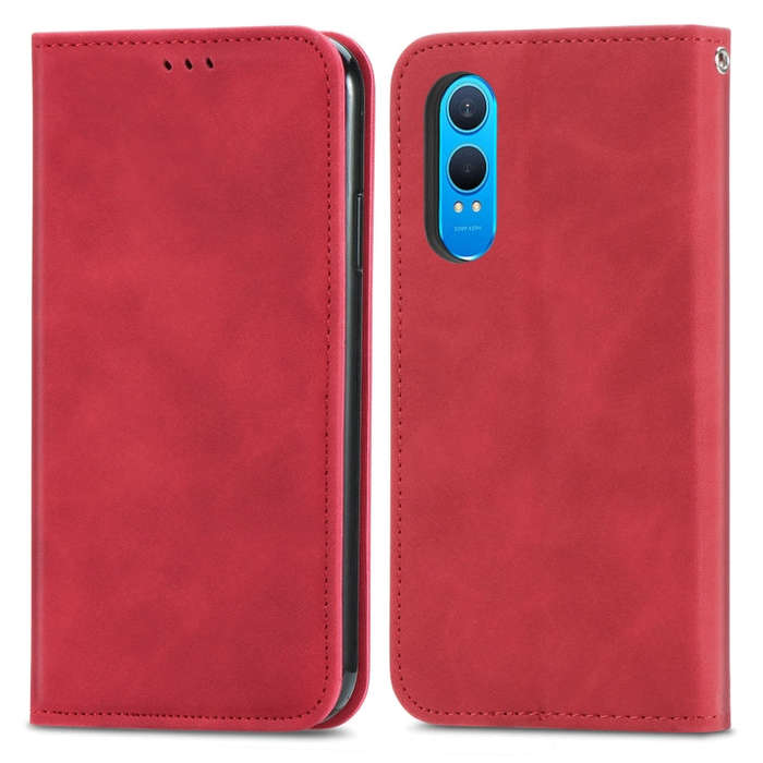 For OnePlus CE 4 Lite Retro Skin Feel Magnetic Flip Leather Phone Case(Red)