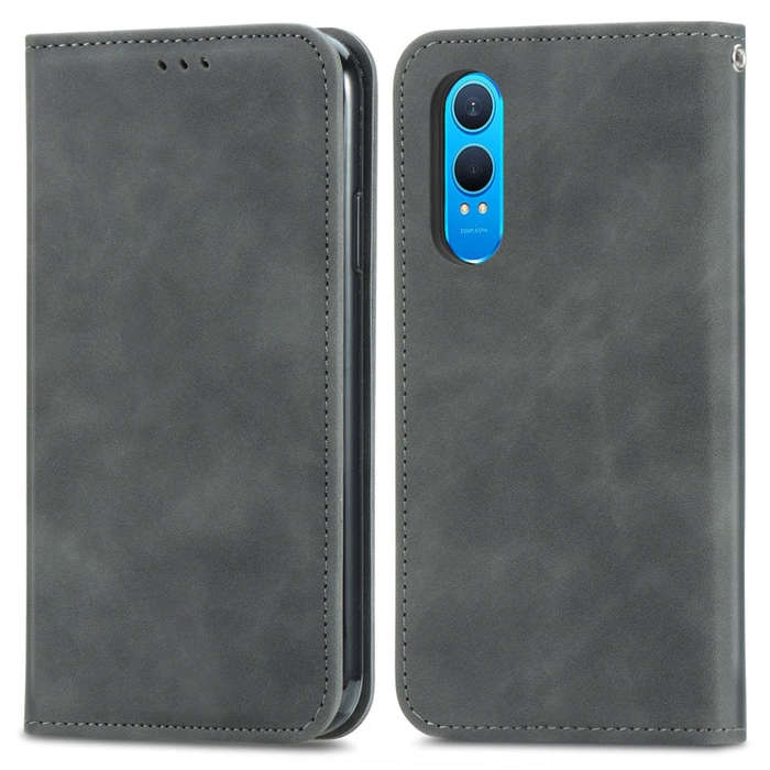 For OnePlus CE 4 Lite Retro Skin Feel Magnetic Flip Leather Phone Case(Grey)