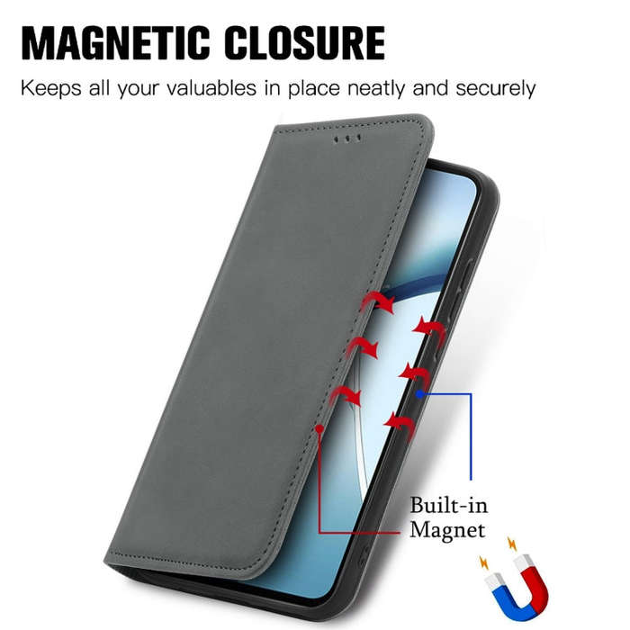 For OnePlus CE 4 Lite Retro Skin Feel Magnetic Flip Leather Phone Case(Grey)