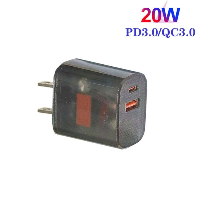 Transparent PD3.0 Type-C + QC3.0 USB Mobile Phone Charger, US Plug(Transparent Gray)