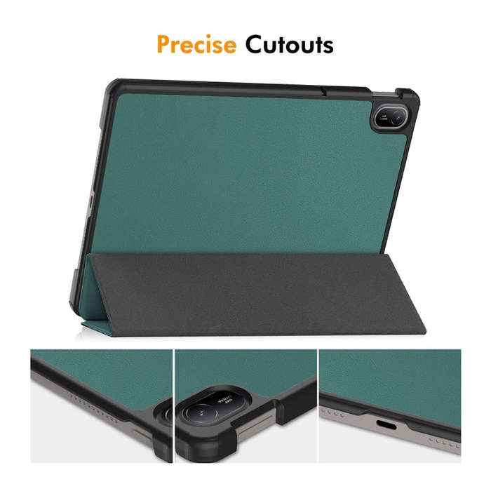 For Huawei MatePad SE 11 2024 ENKAY Tri-fold Custer Texture Platic Leather Tablet Case(Dark Green)
