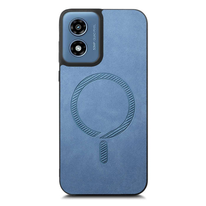 For Motorola Moto G Play 2024 4G Retro Magsafe Magnetic PU Back Cover Phone Case(Blue)