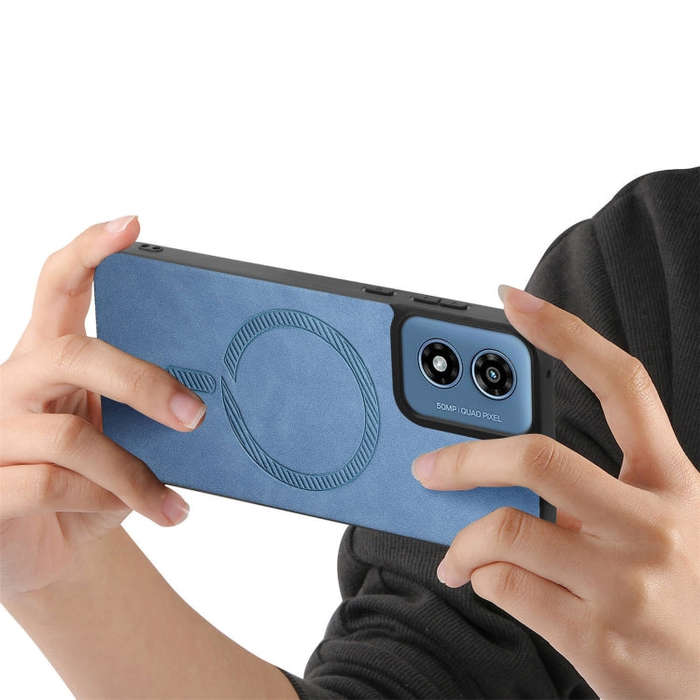 For Motorola Moto G Play 2024 4G Retro Magsafe Magnetic PU Back Cover Phone Case(Blue)