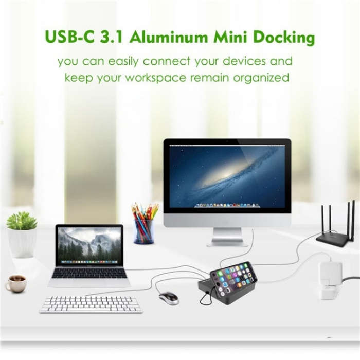 WAVLINK UHP3D01G Gigabit Ethernet USB 3.0 Multi-Function HUB 4K HD Docking Station(EU Plug)