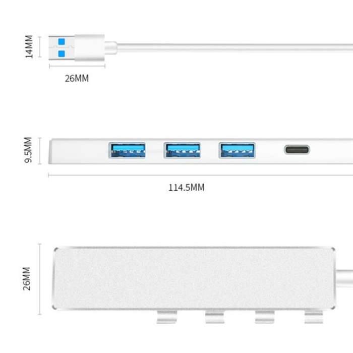 ADS-301A USB 3.0 to Type-C + USB 3.0 / 2.0 4-Ports Hub Laptop Expander(Silver)