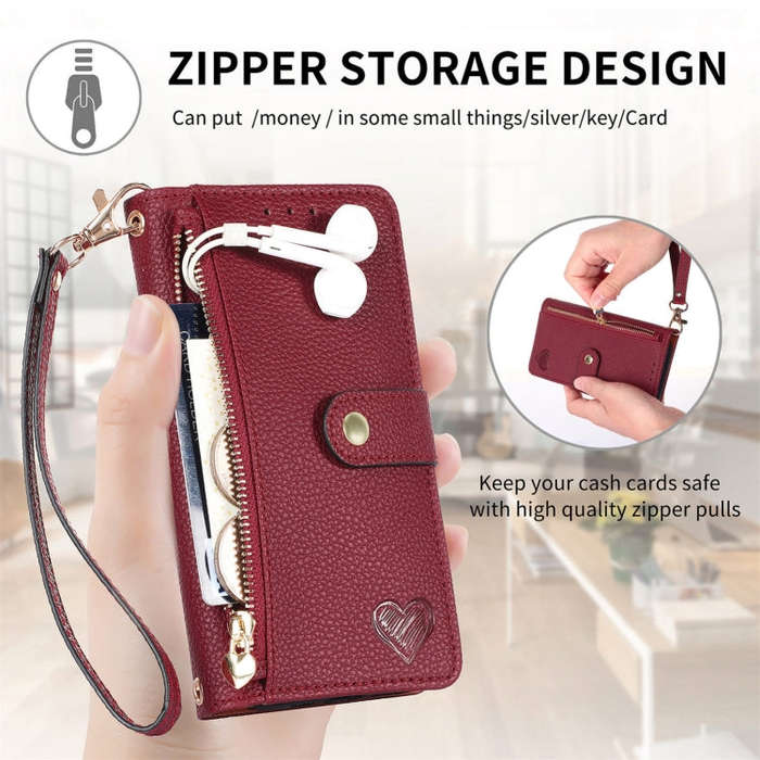 For Nothing CMF Phone 1 Love Zipper Lanyard Leather Phone Case(Red)