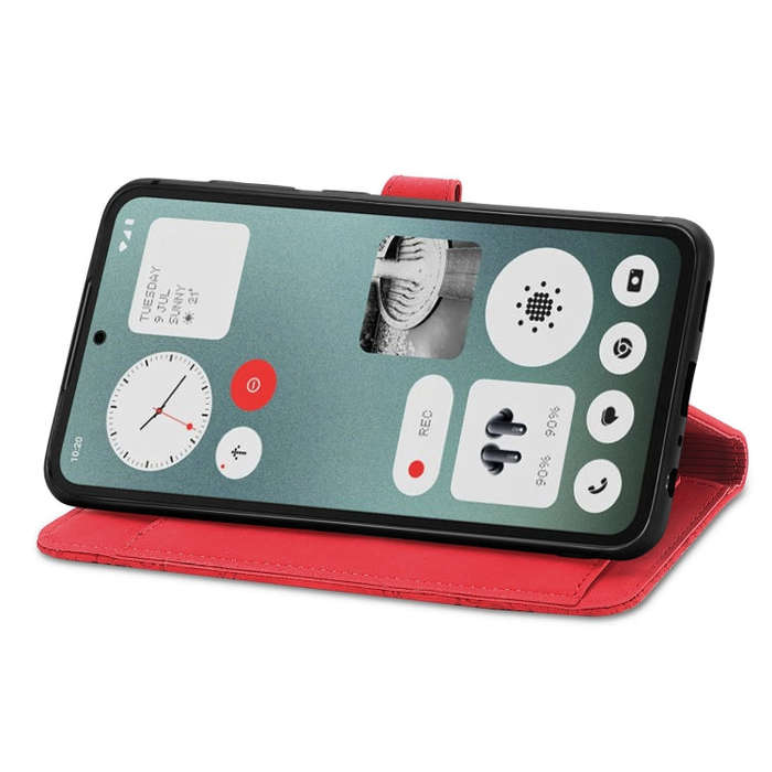 For Nothing CMF Phone 1 Embossed Flower Zipper Leather Phone Case(Red)