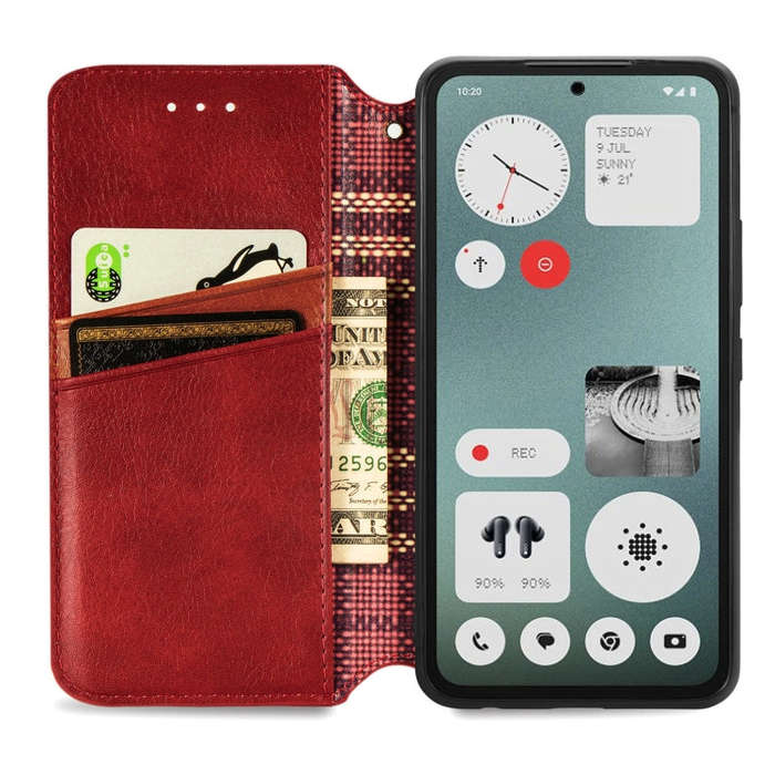 For Nothing CMF Phone 1 Cubic Grid Pressed Magnetic Leather Phone Case(Red)