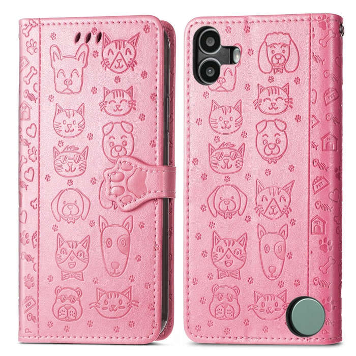 For Nothing CMF Phone 1 Cat and Dog Embossed Leather Phone Case(Pink)