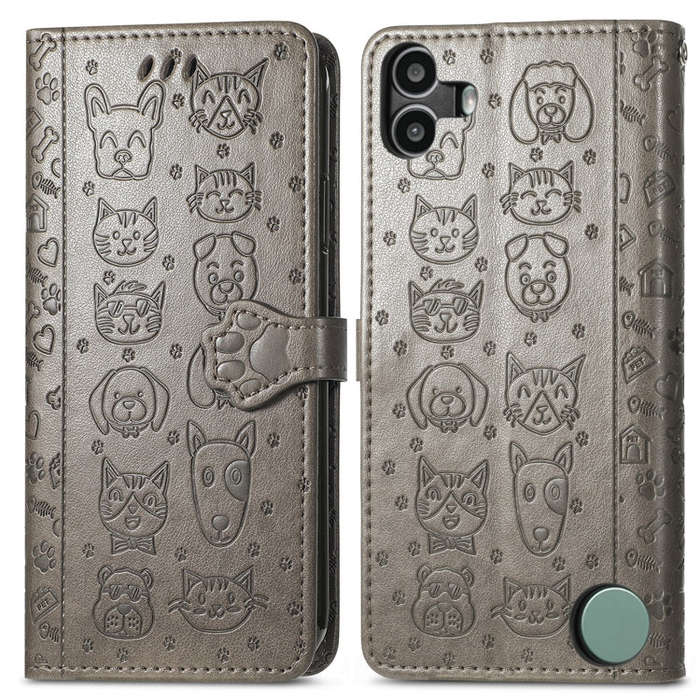 For Nothing CMF Phone 1 Cat and Dog Embossed Leather Phone Case(Gray)
