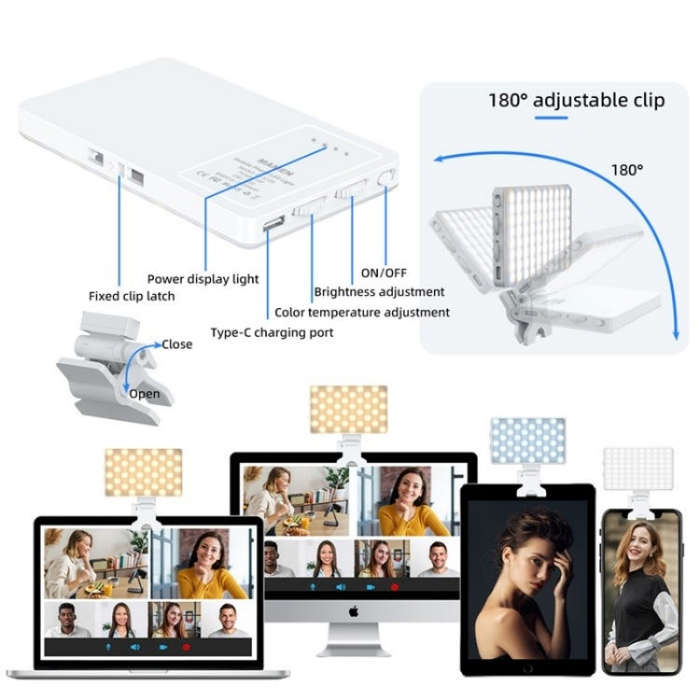 V12A Phone Laptop Video Conference Fill Lamp Portable Selfie Live Streaming LED Fill Light(White)