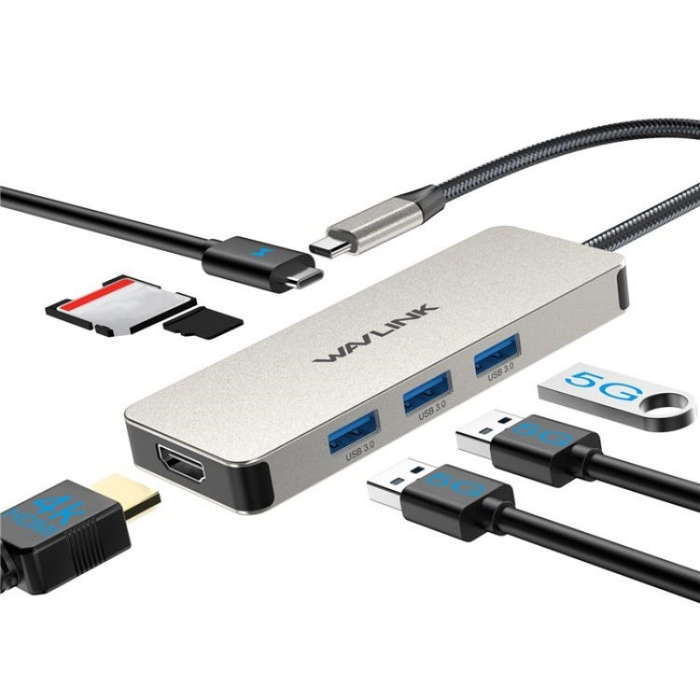 WAVLINK UHP3416 7-in-1 PD100W Charging SD / TF Card Reader 4K HD Type-C Docking Station(Silver)