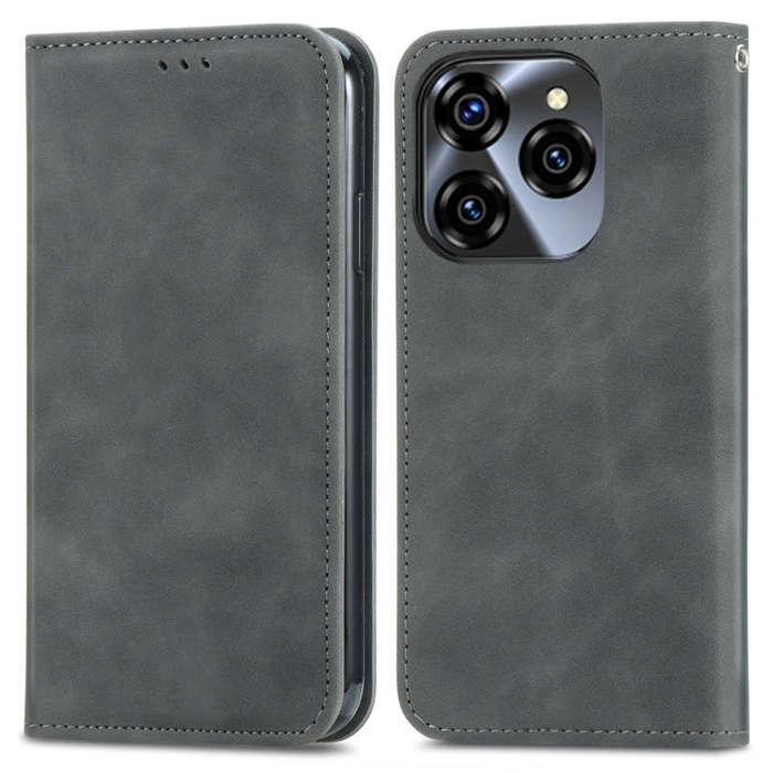 For Oukitel C50 Retro Skin Feel Magnetic Flip Leather Phone Case(Grey)