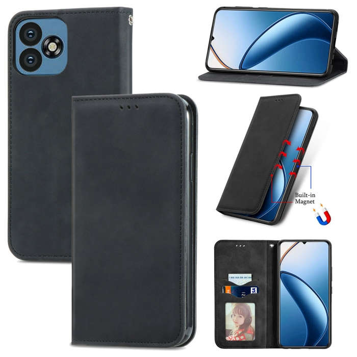 For Oukitel C53 Retro Skin Feel Magnetic Flip Leather Phone Case(Black)