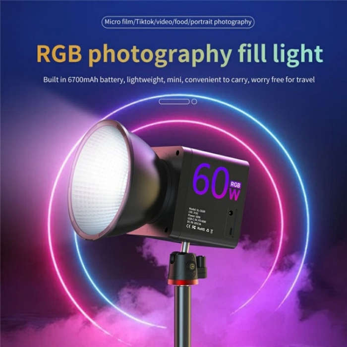 C60R 60W RGB Stage Lamp Professional Video Photography COB Fill Light, Plug:US Plug