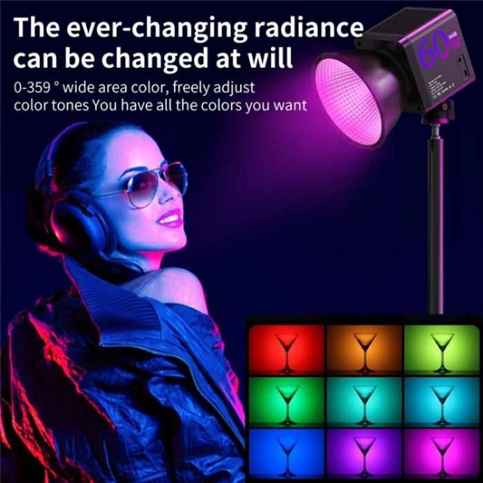 C60R 60W RGB Stage Lamp Professional Video Photography COB Fill Light, Plug:UK Plug