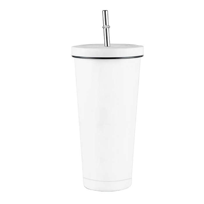 JUNSUNMAY 500ml 304 Stainless Steel Water Vacuum Bottle Coffee Cup with Lid and Straw(White)