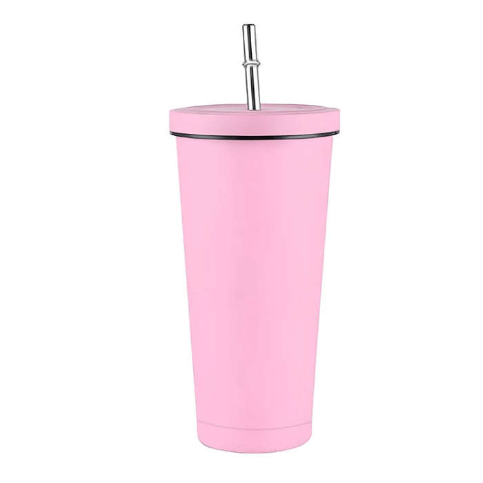 JUNSUNMAY 500ml 304 Stainless Steel Water Vacuum Bottle Coffee Cup with Lid and Straw(Pink)
