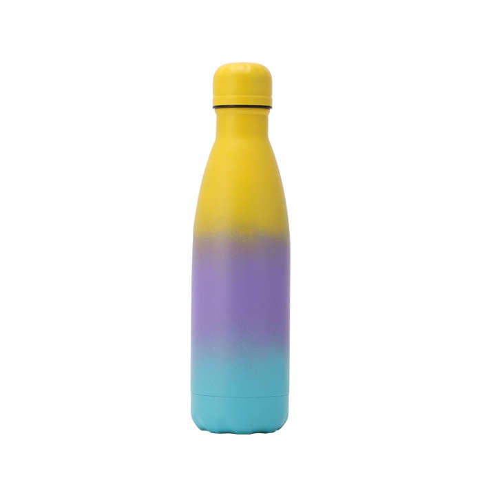 JUNSUNMAY 500ml Gradient Colored Coating 304 Stainless Steel Water Vacuum Bottle(Yellow Purple Blue)