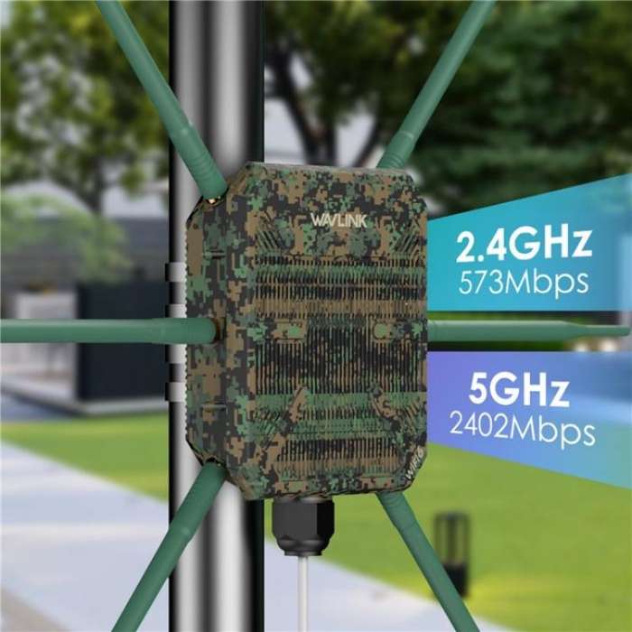 WAVLINK WN588HX3 AX3000 Outdoor WiFi Extender with 6 Antennas Dual Band WiFi Repeater, Plug:UK Plug