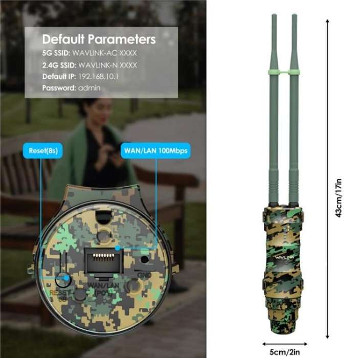 WAVLINK WN570HA2 IP67 Waterproof Outdoor WiFi Extender AC1200 Dual Band Wireless Router, Plug:EU ...