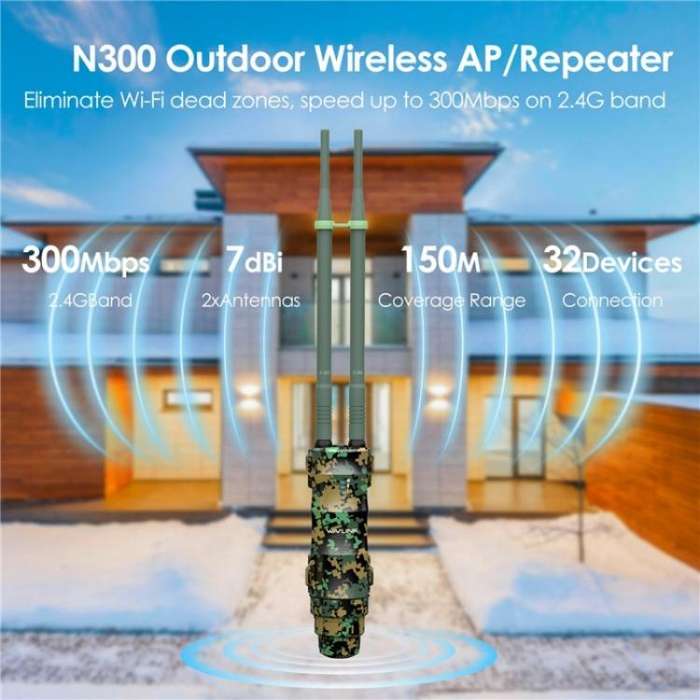WAVLINK WN570HN2 Poe Weatherproof WiFi Extender 300Mbps High Power Outdoor Router, Plug:UK Plug