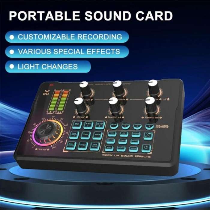 V80 For Mobile Phone Computer Portable Live Streaming Karaoke Sound Card Mixer