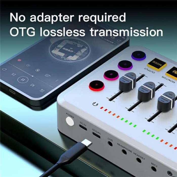 F9 48V Live Streaming Sound Card Audio Mixer Power Voice Changer with RGB Light(Black)