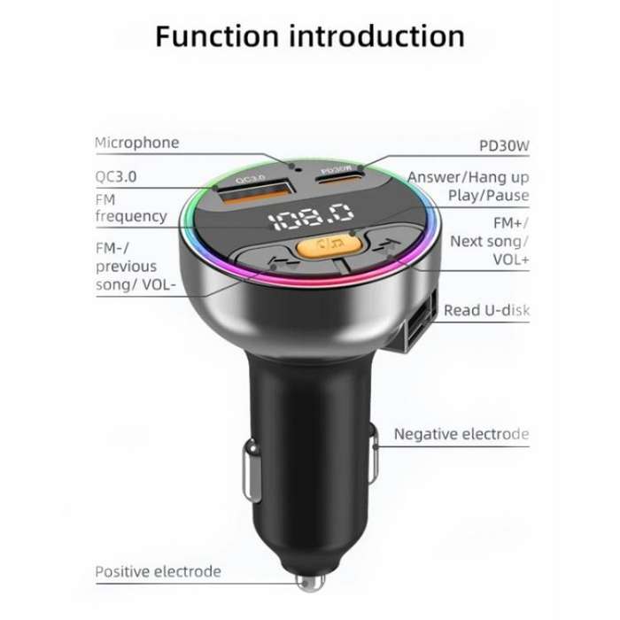 C9S QC3.0 PD 30W Charger FM Transmitter Multifunctional Bluetooth Car MP3 Player