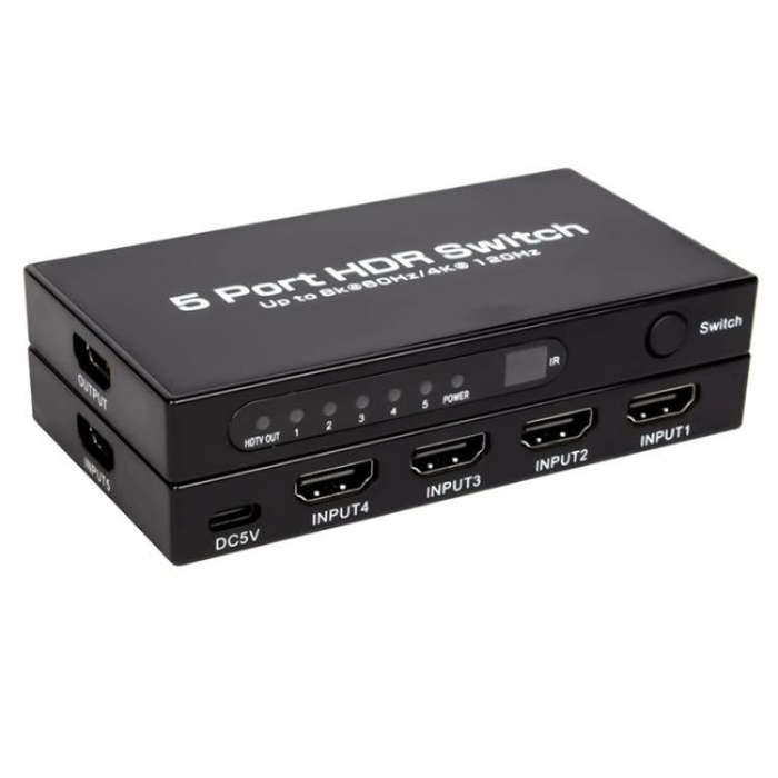Q8-5 For Home Theater / Office HDMI 2.1 5x1 Switch 8K 60Hz Gaming Video Switcher  Control, Plug:U...