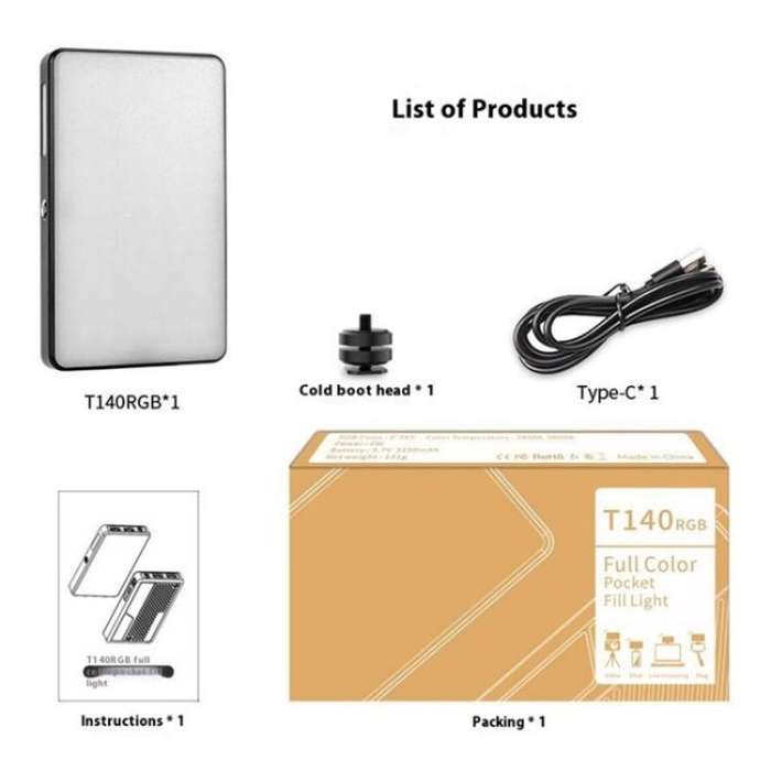 T140RGB Portable Full Color Fill Light for Video Recording / Live Photography