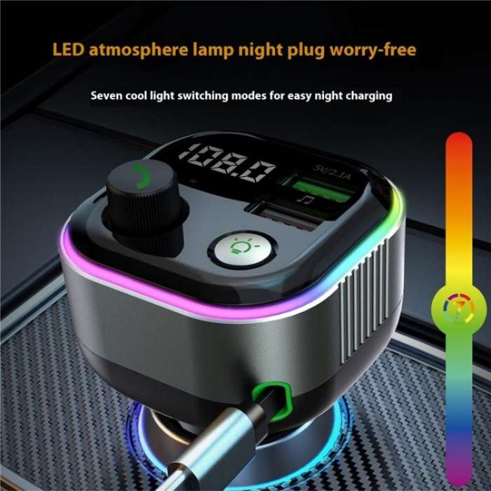 GZ11 Retractable Type-C Cable Voltage Display 65W PD Fast Charging Car Charger MP3 Player