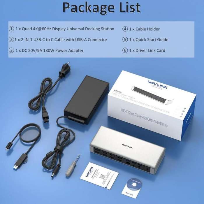 WAVLINK UG69PD12 DisplayLink Docking Station Quad  Monitors For Laptops M1 / M2 / Mac & Windows, ...